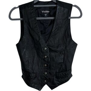Vintage Wilson’s Leather V Neck Button Down Vest Small Solid Black